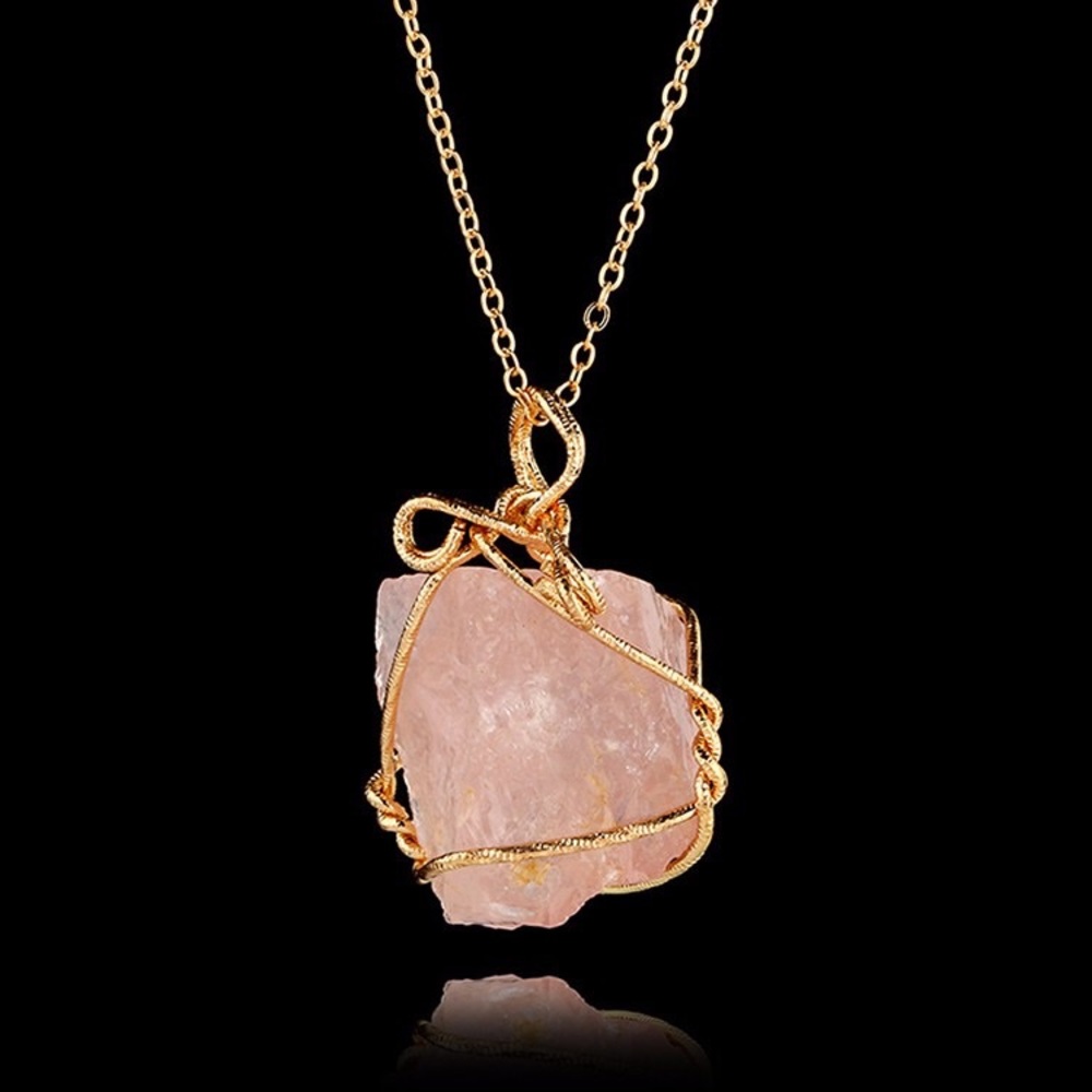 Rose Quartz Crystal Gold Wrapped Necklace